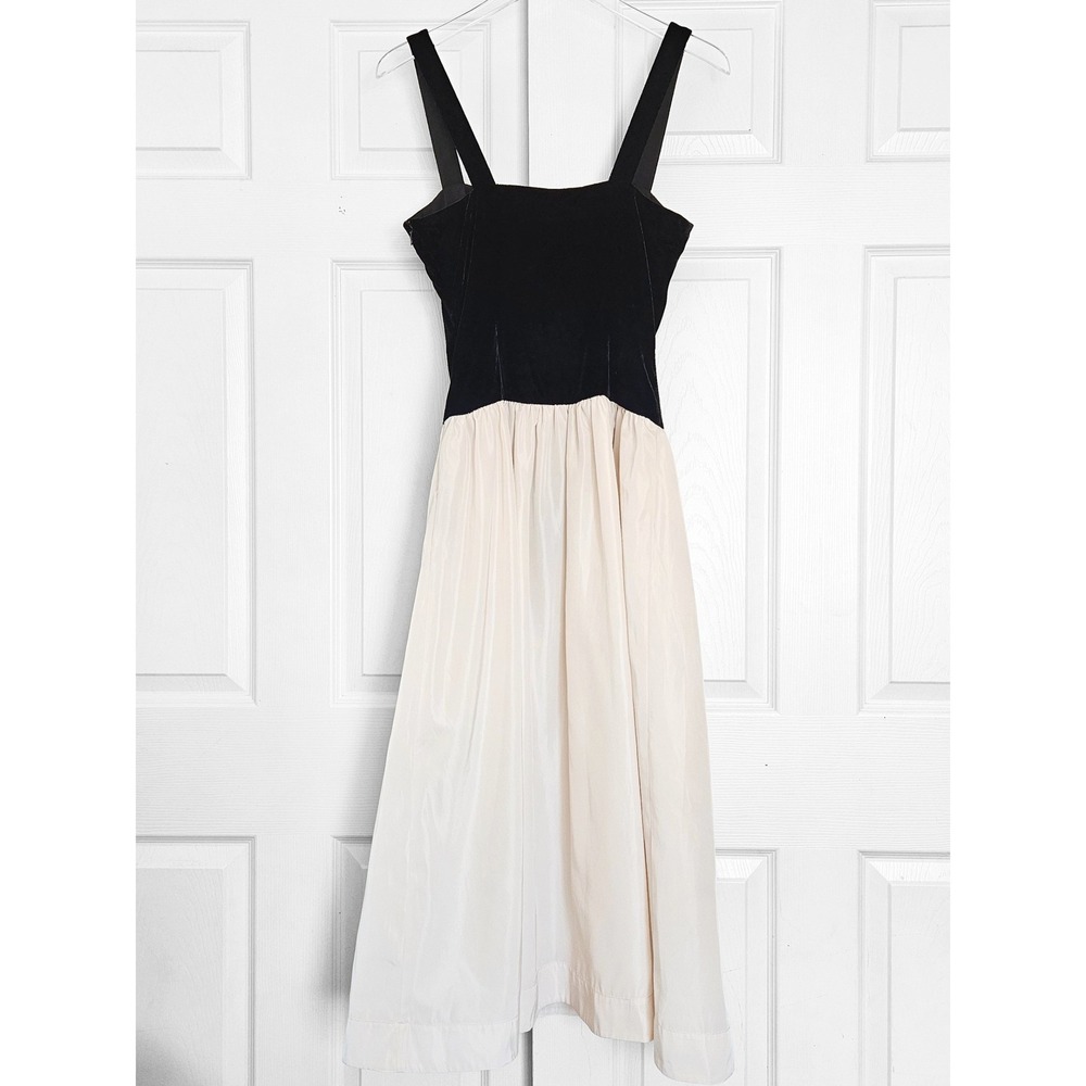 RHODE Georgina Color Block MIDI Dress US 2 Black Velvet Cream - Picture 12 of 14